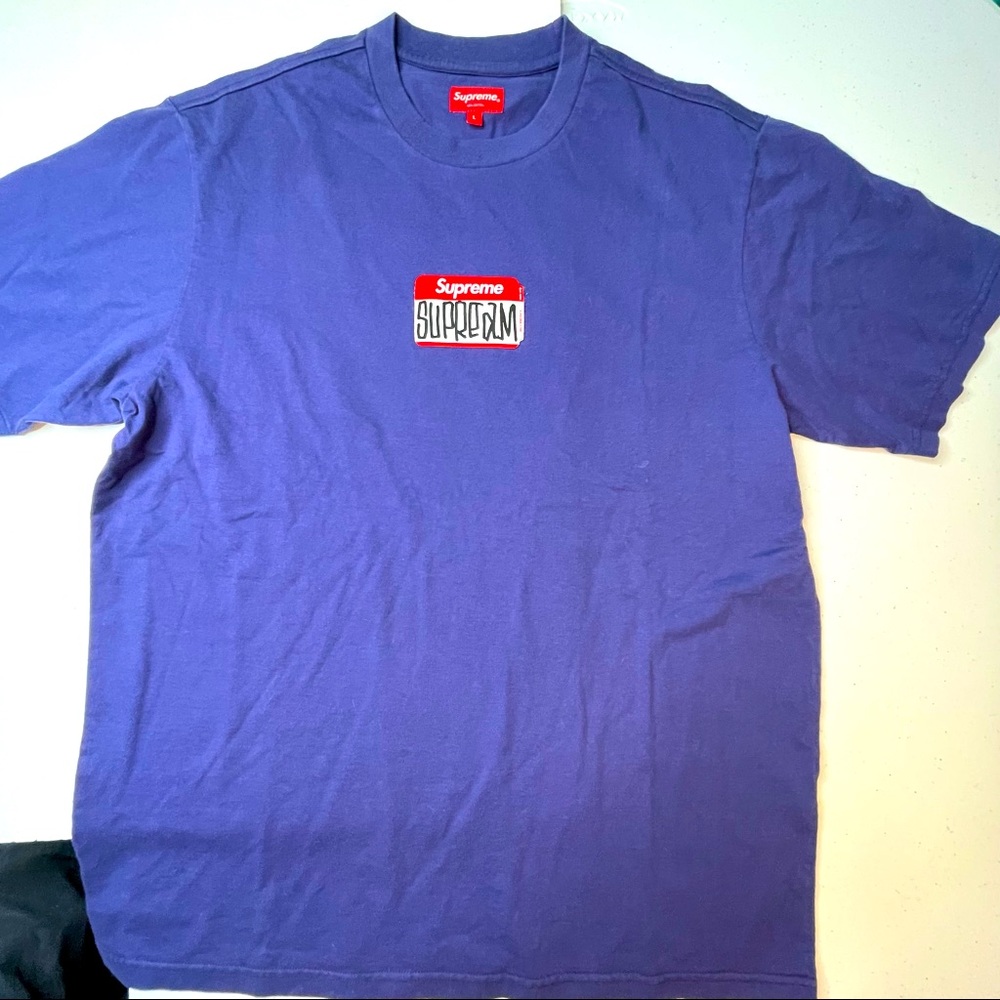 Supreme Gonz Font Hello My Name is Tee Shirt Mens Large Size Washed Navy Graphic